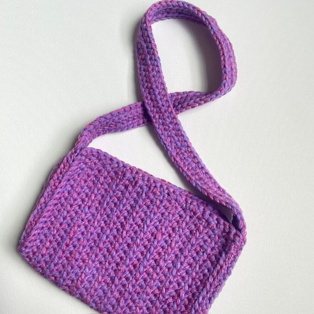 Handmade Crochet Mixed Purple Marled Shoulder Bag / Mini Messenger
